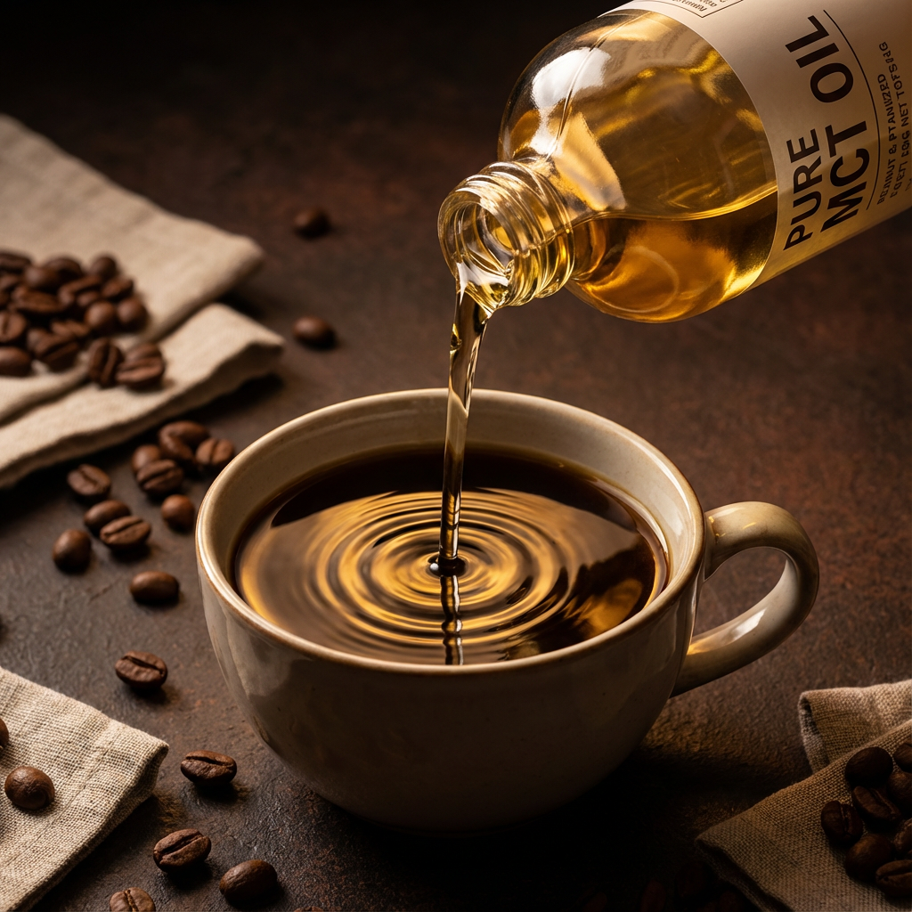 MCT Öl wird in Bulletproof Coffee gegossen